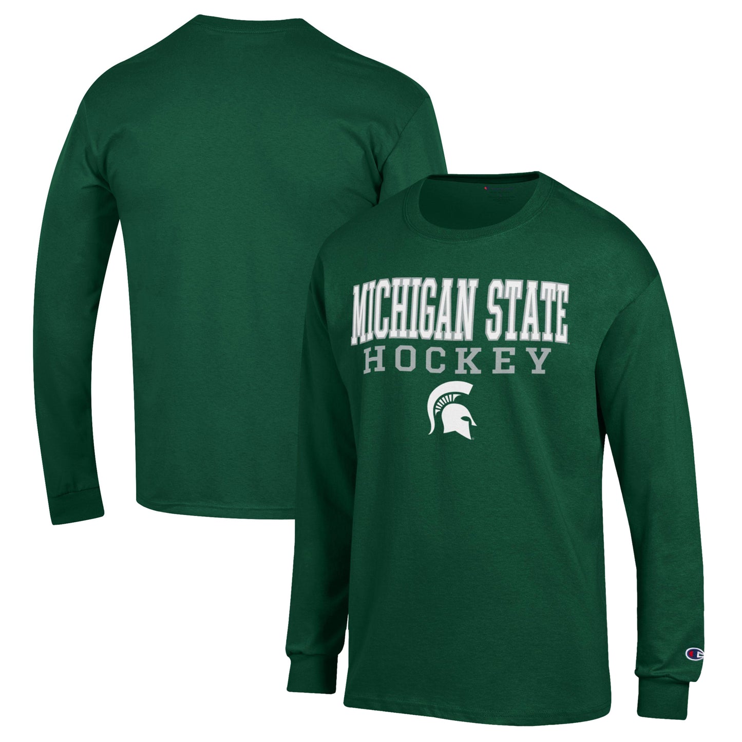Men's Champion Green Michigan State Spartans Stack Logo Hockey Powerblend Long Sleeve T-Shirt