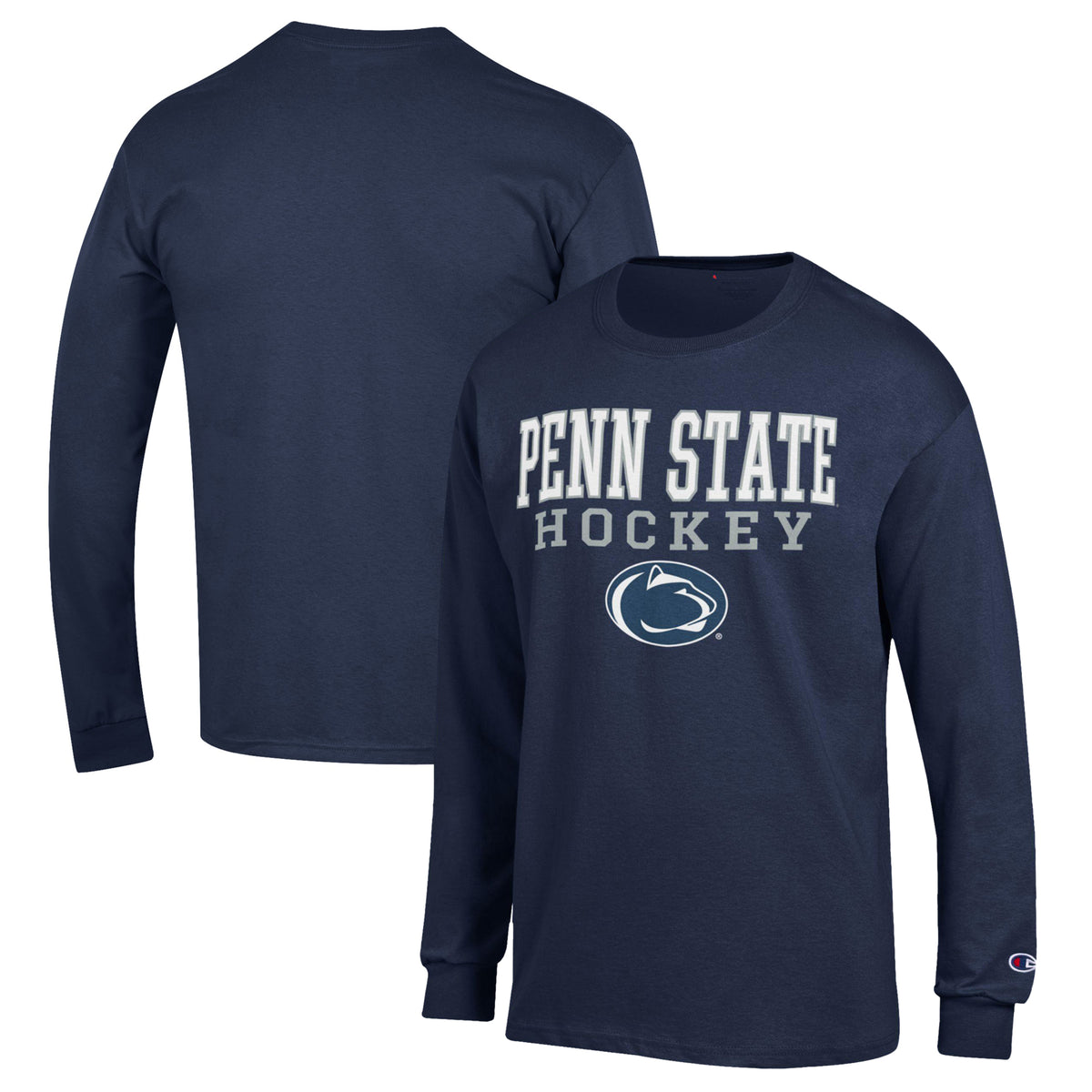 Men's Champion Navy Penn State Nittany Lions Stack Logo Hockey Powerblend Long Sleeve T-Shirt