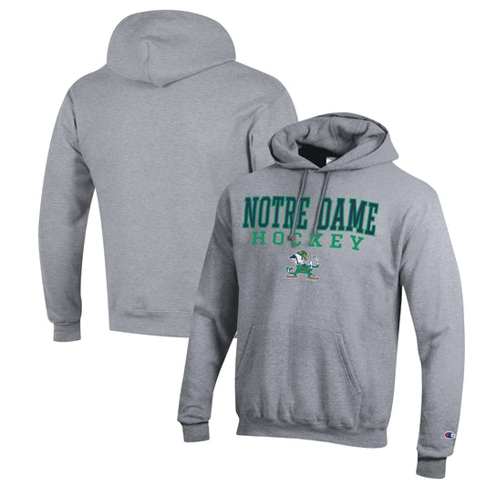 Men's Champion Heather Gray Notre Dame Fighting Irish Stack Logo Hockey Powerblend Pullover Hoodie