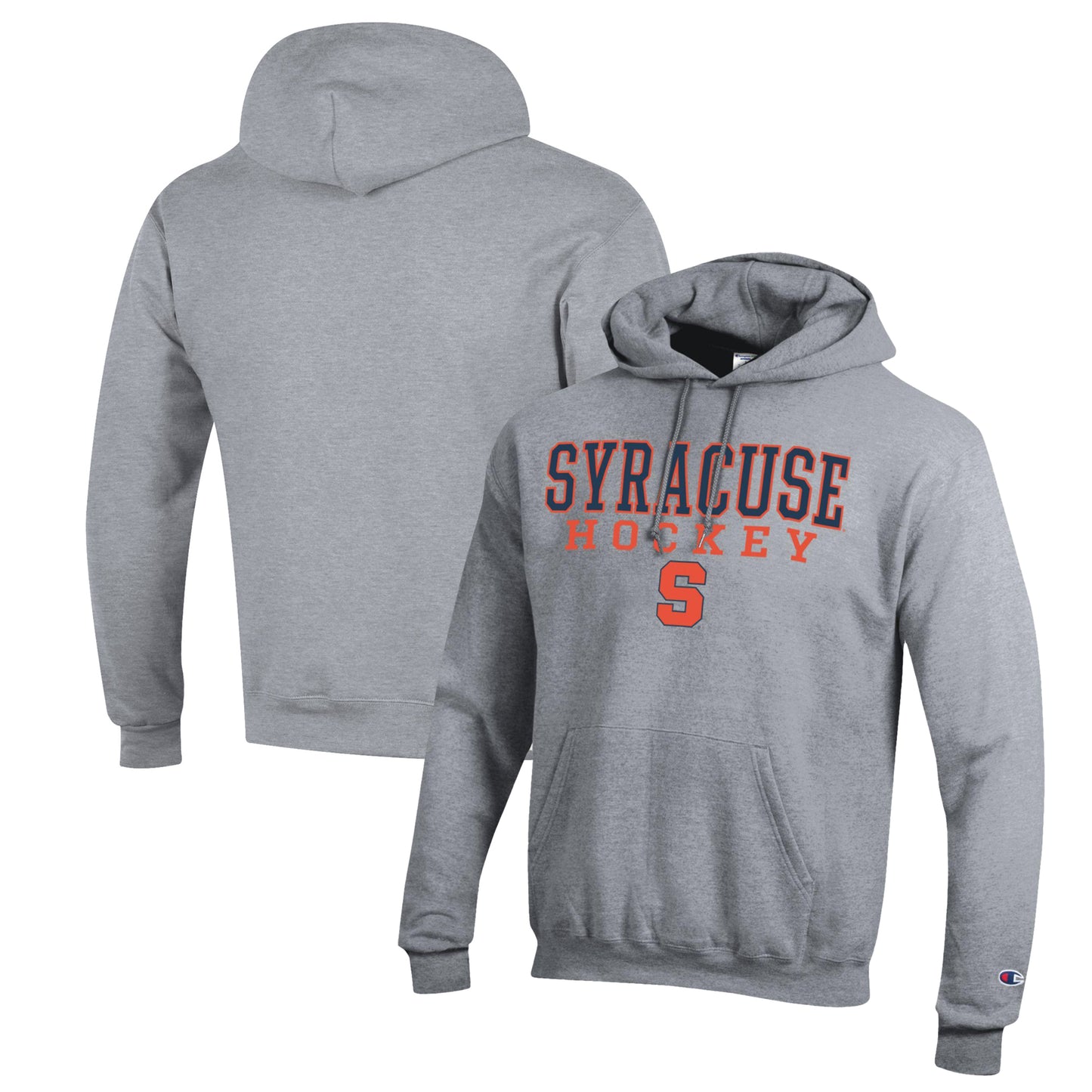 Men's Champion Heather Gray Syracuse Orange Stack Logo Hockey Powerblend Pullover Hoodie