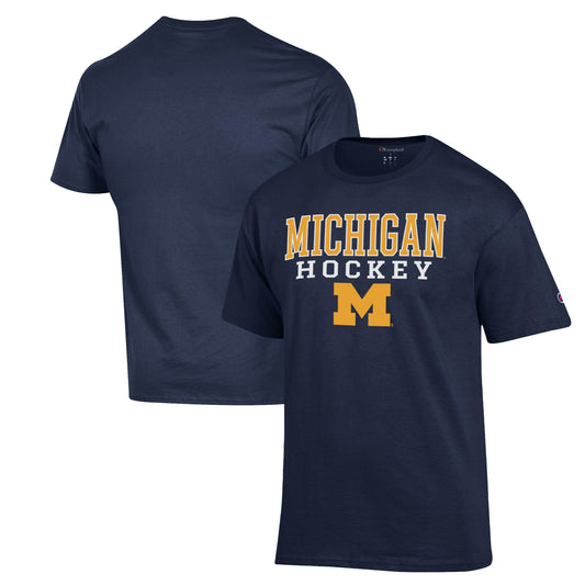 Men's Champion Navy Michigan Wolverines Stack Logo Hockey Powerblend T-Shirt