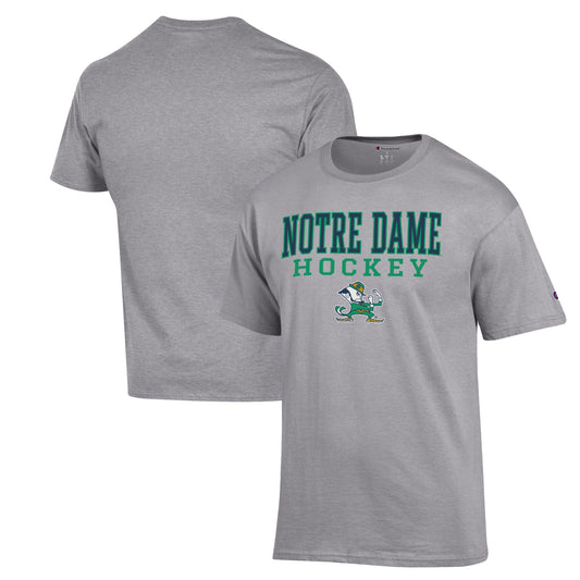 Men's Champion Heather Gray Notre Dame Fighting Irish Stack Logo Hockey Powerblend T-Shirt