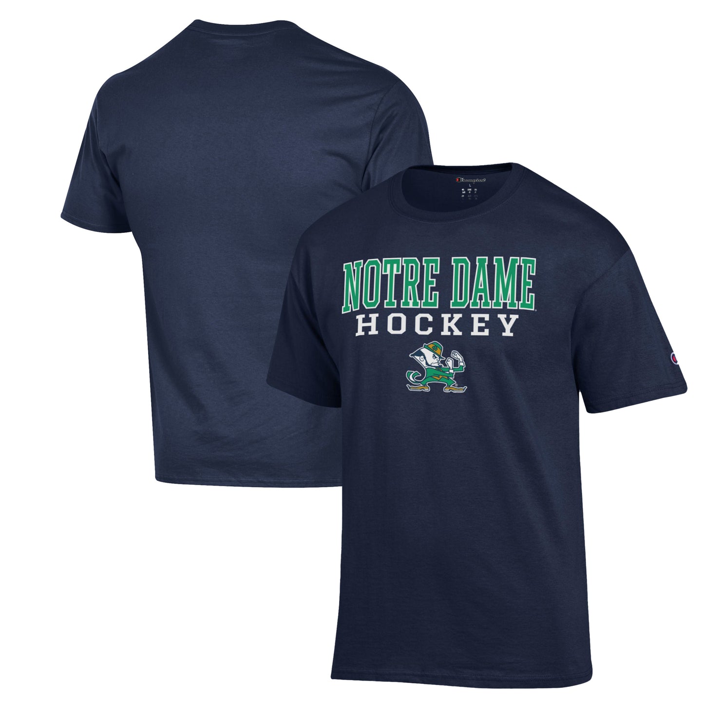 Men's Champion Navy Notre Dame Fighting Irish Stack Logo Hockey Powerblend T-Shirt