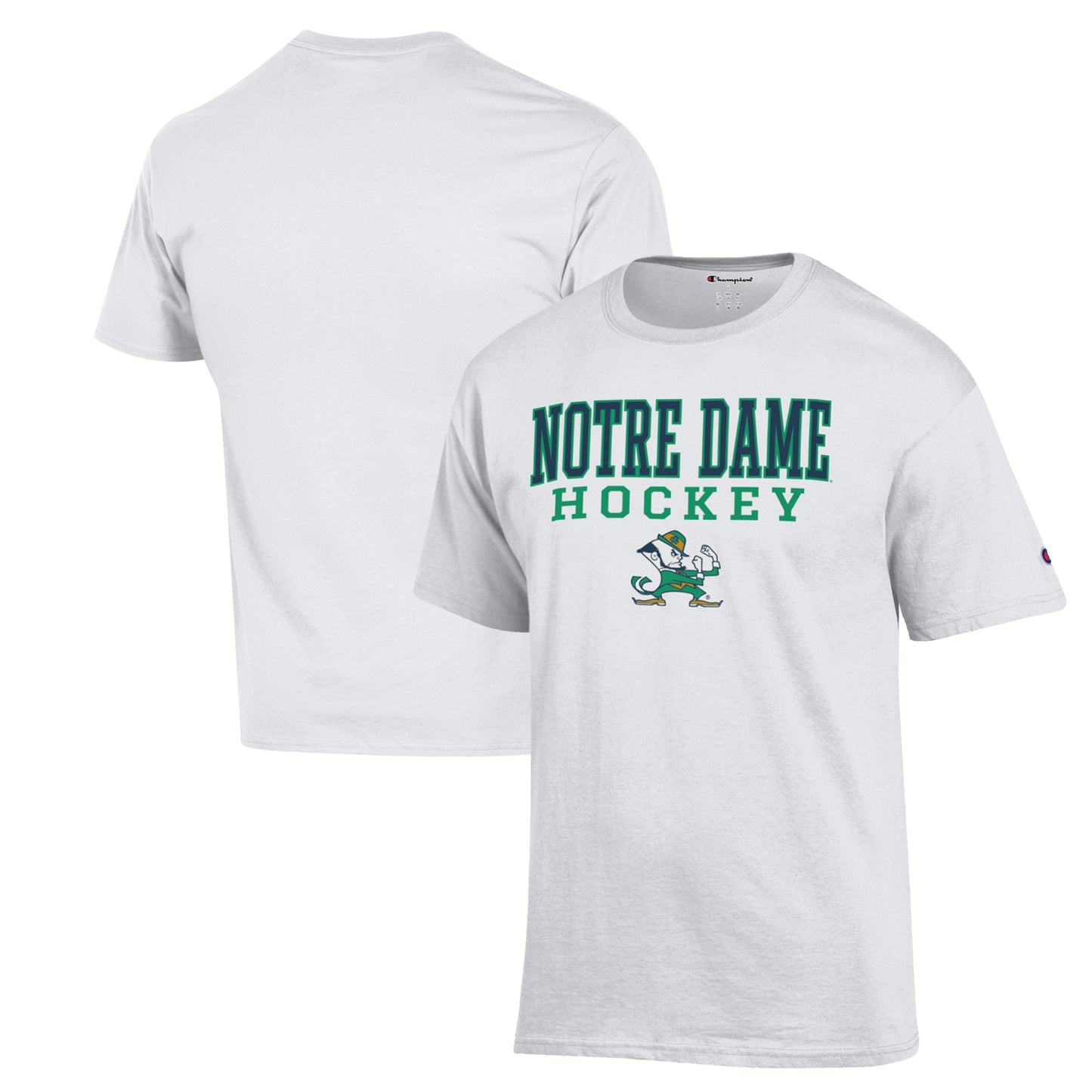 Men's Champion White Notre Dame Fighting Irish Stack Logo Hockey Powerblend T-Shirt