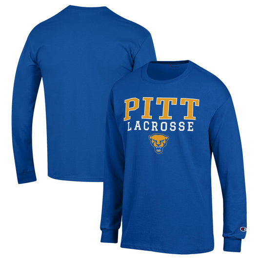 Men's Champion Royal Pitt Panthers Stack Logo Lacrosse Powerblend Long Sleeve T-Shirt