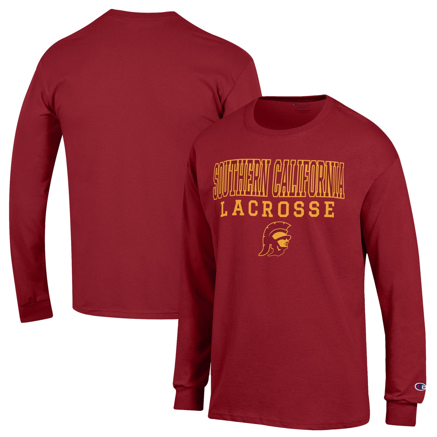 Men's Champion Cardinal USC Trojans Stack Logo Lacrosse Powerblend Long Sleeve T-Shirt