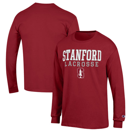 Men's Champion Cardinal Stanford Cardinal Stack Logo Lacrosse Powerblend Long Sleeve T-Shirt