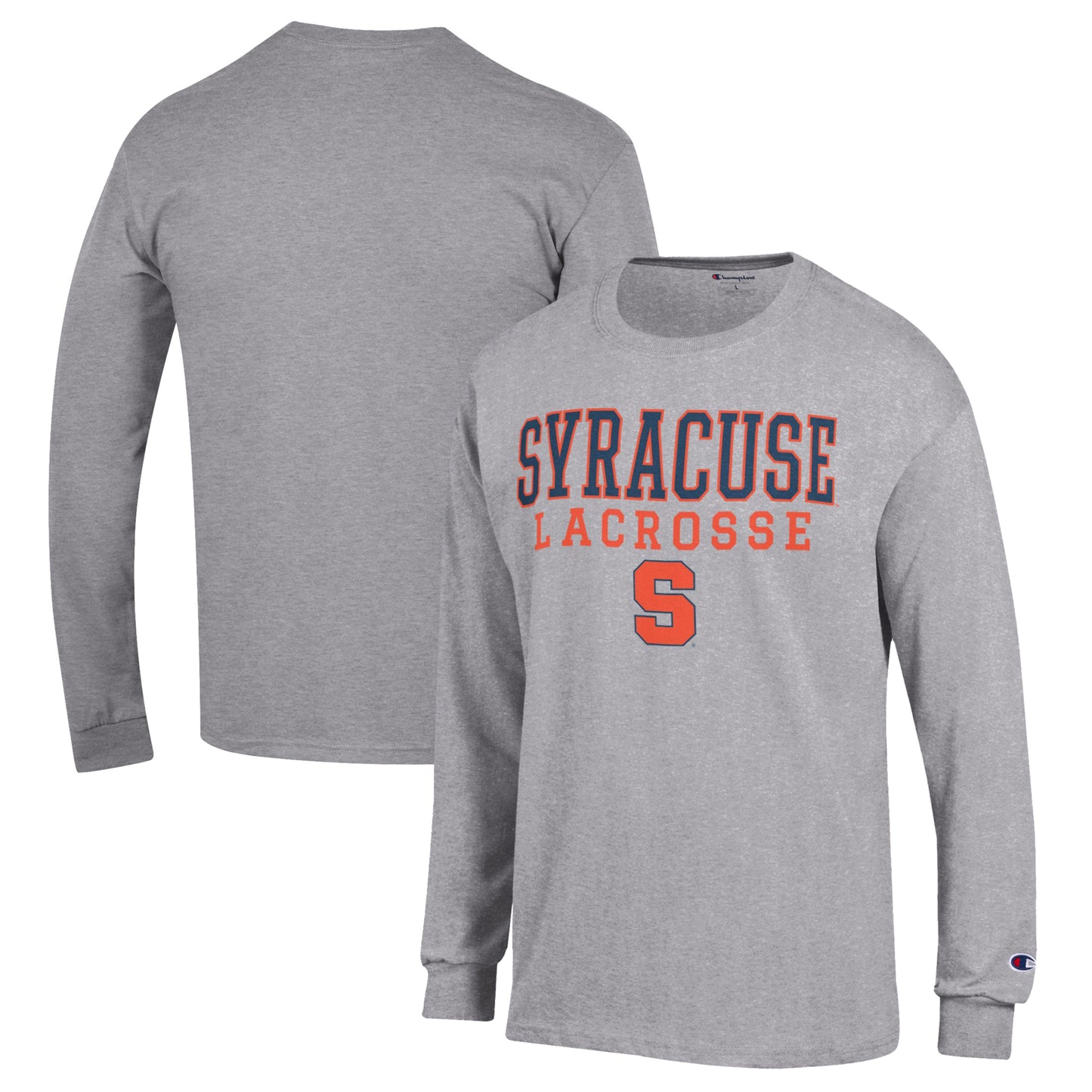 Men's Champion Heather Gray Syracuse Orange Stack Logo Lacrosse Powerblend Long Sleeve T-Shirt