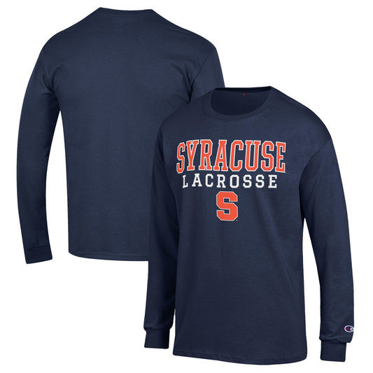 Men's Champion Navy Syracuse Orange Stack Logo Lacrosse Powerblend Long Sleeve T-Shirt