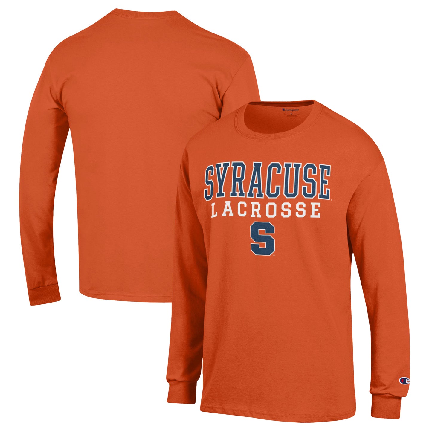 Men's Champion Orange Syracuse Orange Stack Logo Lacrosse Powerblend Long Sleeve T-Shirt