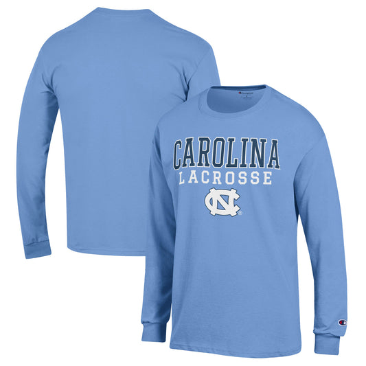 Men's Champion Carolina Blue North Carolina Tar Heels Stack Logo Lacrosse Powerblend Long Sleeve T-Shirt