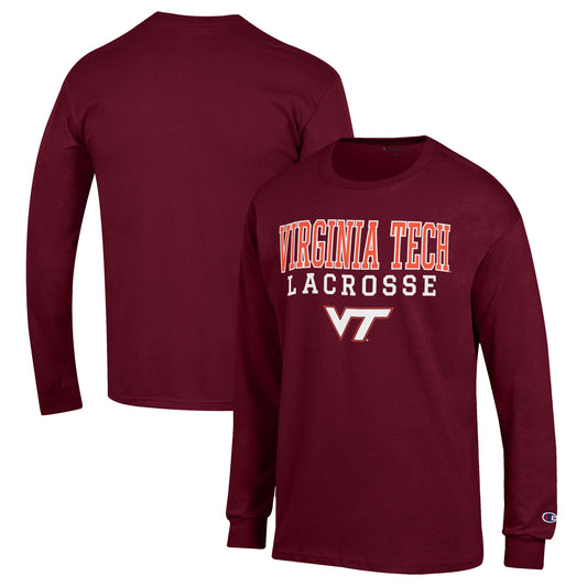 Men's Champion Maroon Virginia Tech Hokies Stack Logo Lacrosse Powerblend Long Sleeve T-Shirt