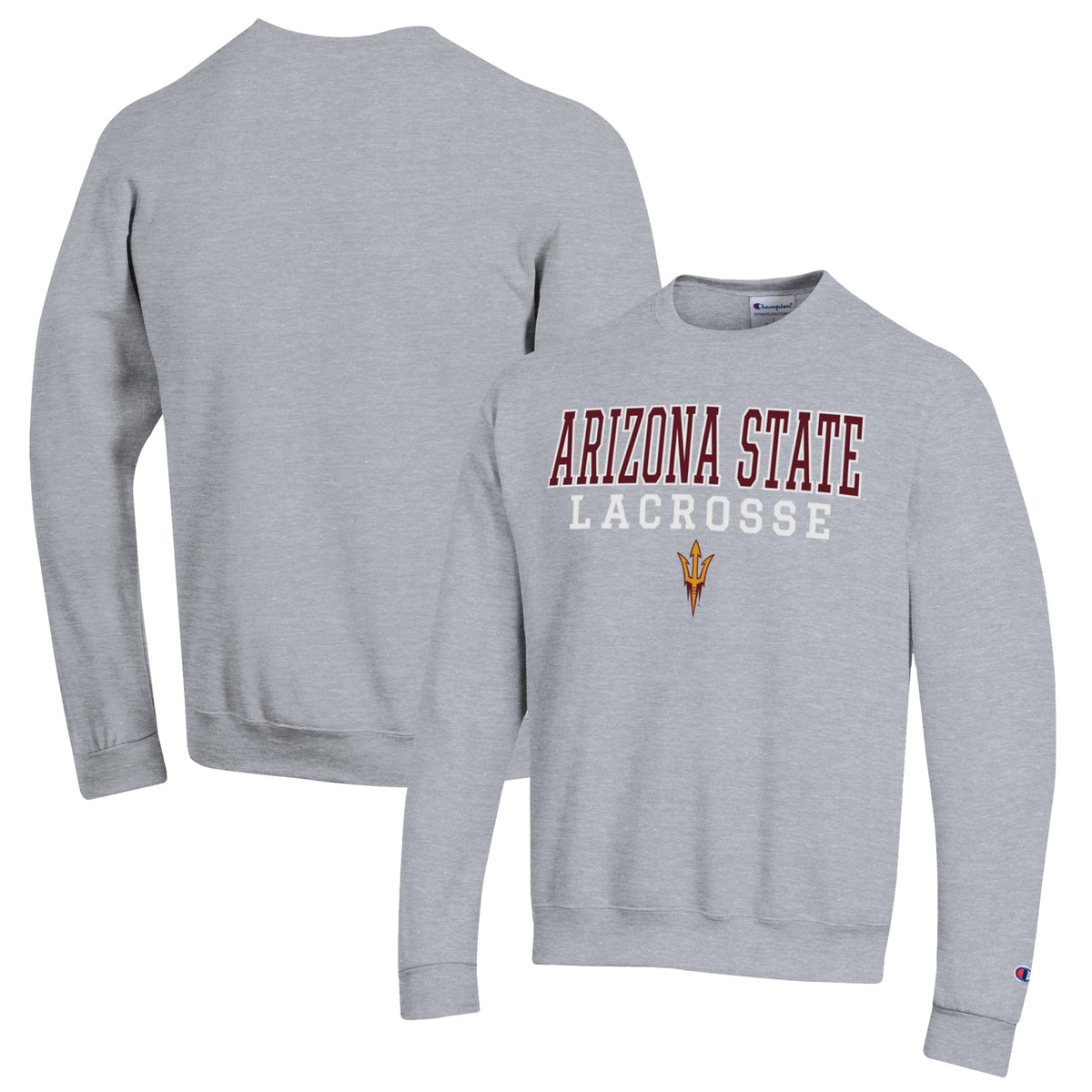 Men's Champion Heather Gray Arizona State Sun Devils Stack Logo Lacrosse Powerblend Pullover Sweatshirt