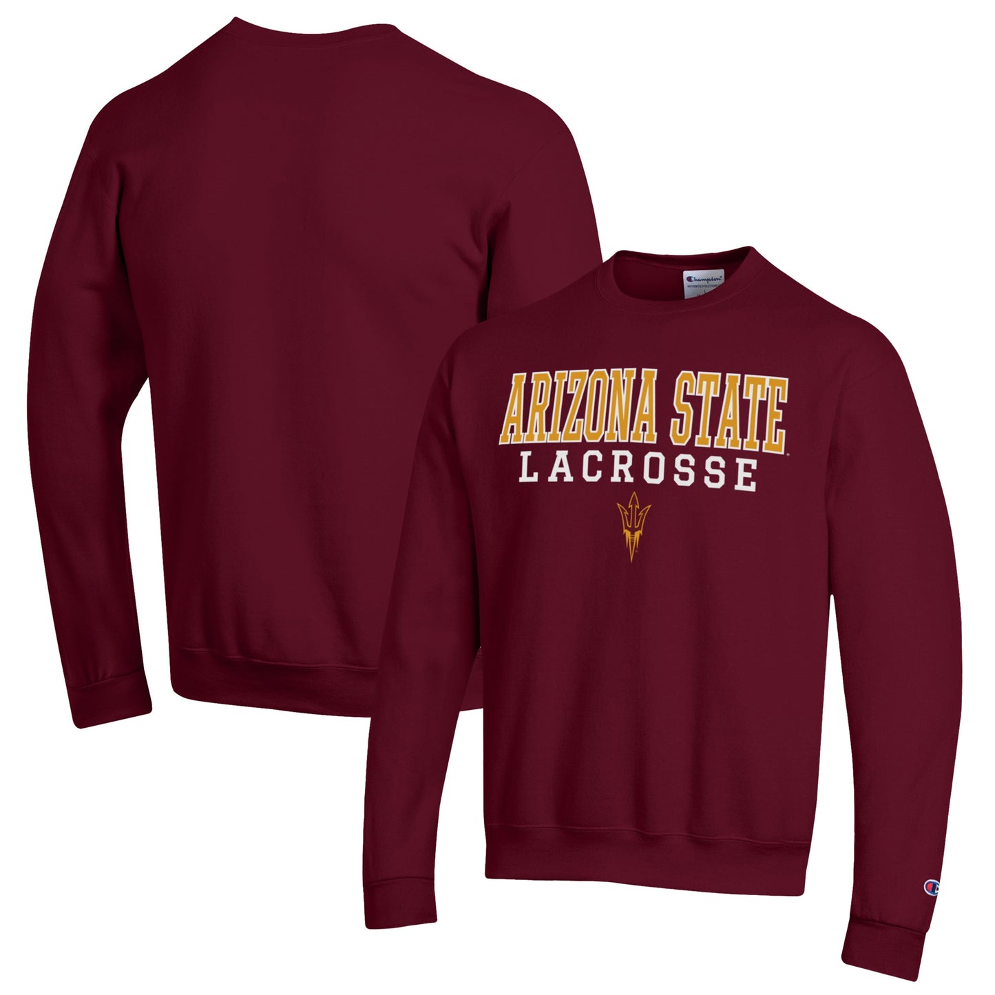 Men's Champion Maroon Arizona State Sun Devils Stack Logo Lacrosse Powerblend Pullover Sweatshirt