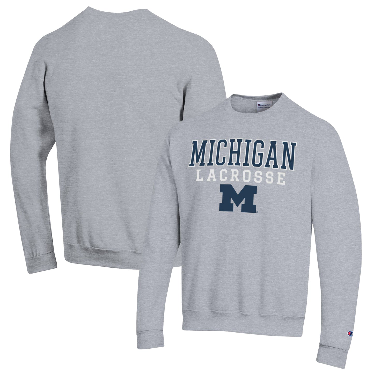 Men's Champion Heather Gray Michigan Wolverines Stack Logo Lacrosse Powerblend Pullover Sweatshirt