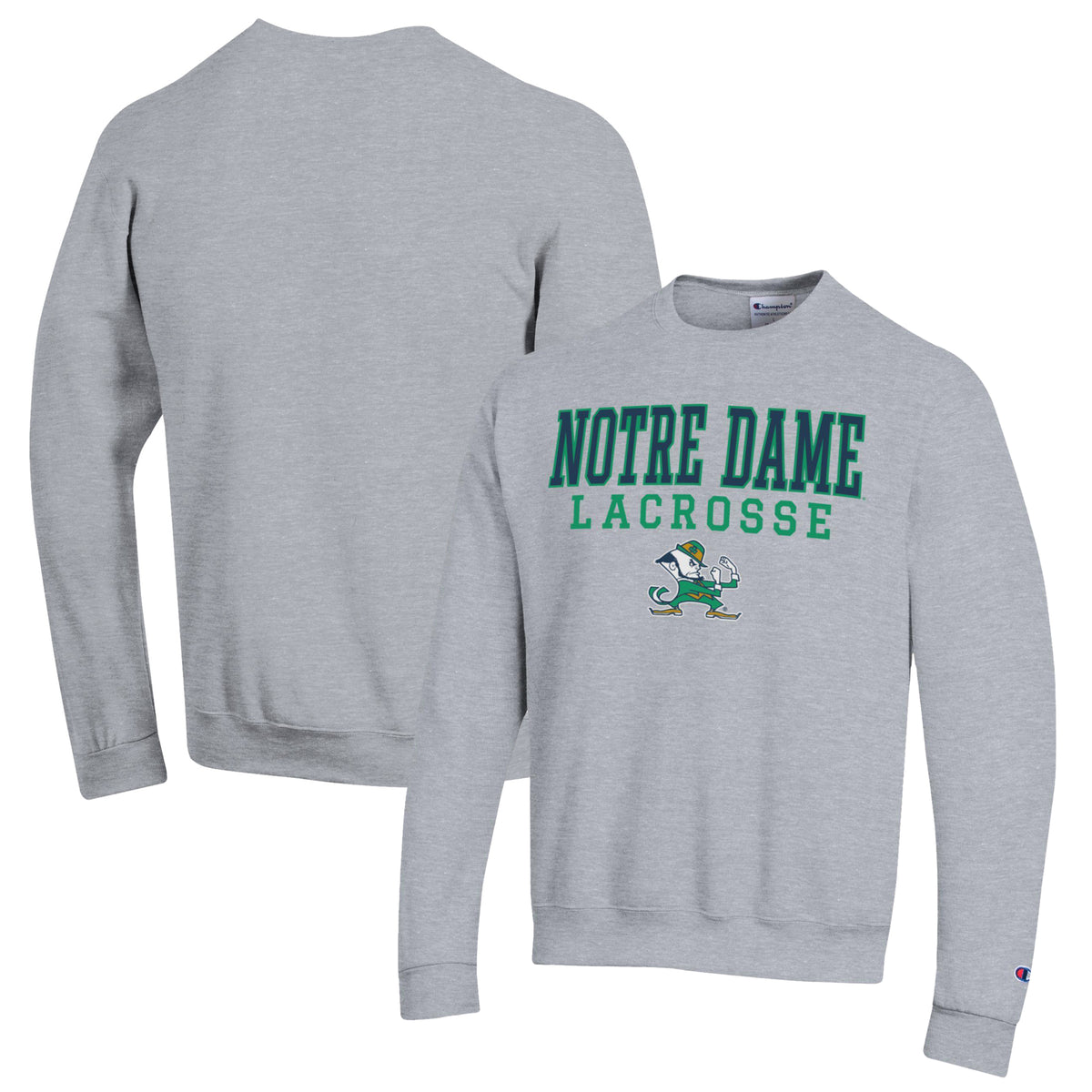 Men's Champion Heather Gray Notre Dame Fighting Irish Stack Logo Lacrosse Powerblend Pullover Sweatshirt