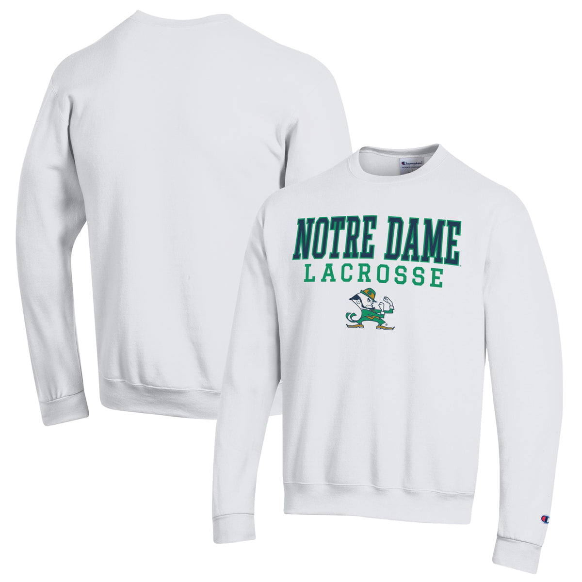 Men's Champion White Notre Dame Fighting Irish Stack Logo Lacrosse Powerblend Pullover Sweatshirt