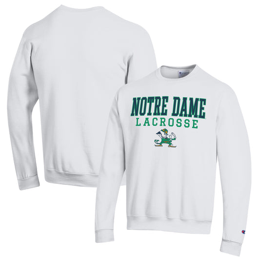 Men's Champion White Notre Dame Fighting Irish Stack Logo Lacrosse Powerblend Pullover Sweatshirt