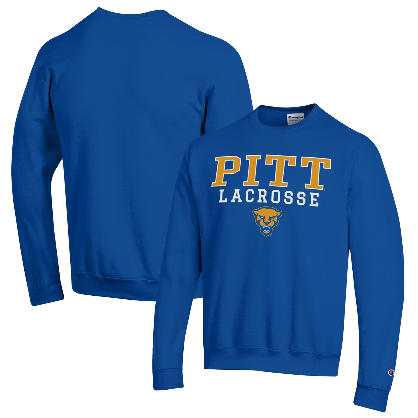 Men's Champion Royal Pitt Panthers Stack Logo Lacrosse Powerblend Pullover Sweatshirt