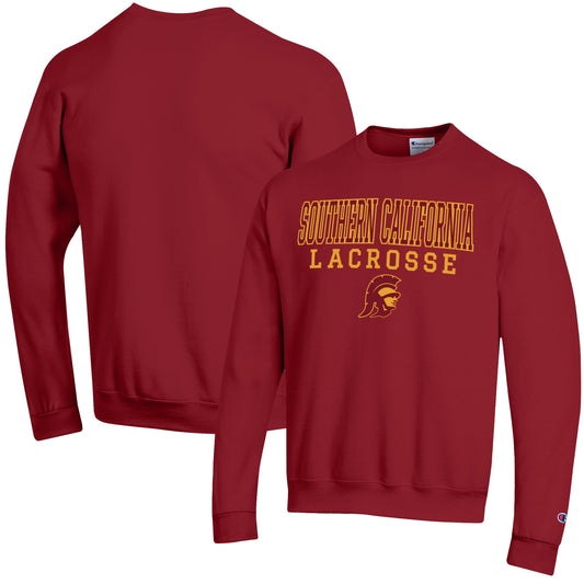 Men's Champion Cardinal USC Trojans Stack Logo Lacrosse Powerblend Pullover Sweatshirt