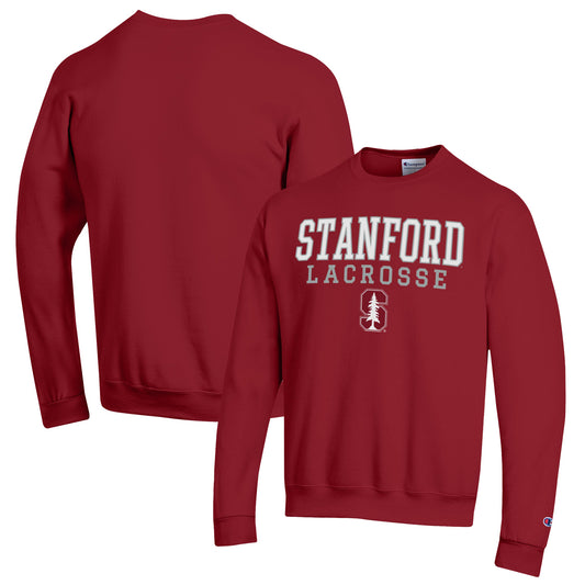 Men's Champion Cardinal Stanford Cardinal Stack Logo Lacrosse Powerblend Pullover Sweatshirt