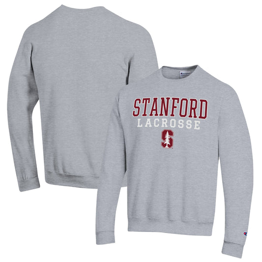 Men's Champion Heather Gray Stanford Cardinal Stack Logo Lacrosse Powerblend Pullover Sweatshirt