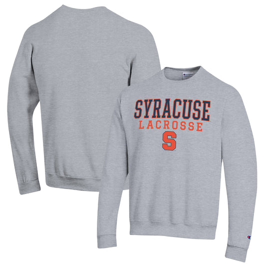 Men's Champion Heather Gray Syracuse Orange Stack Logo Lacrosse Powerblend Pullover Sweatshirt