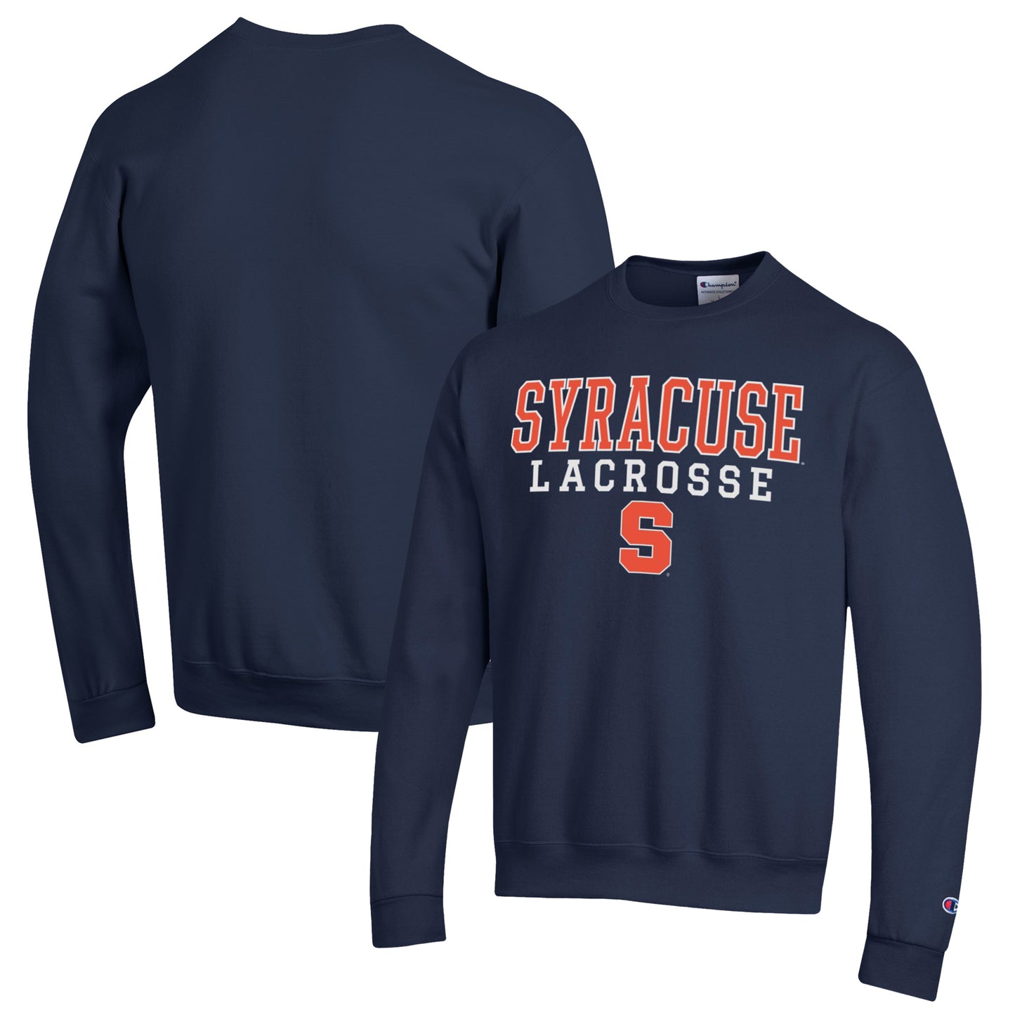 Men's Champion Navy Syracuse Orange Stack Logo Lacrosse Powerblend Pullover Sweatshirt