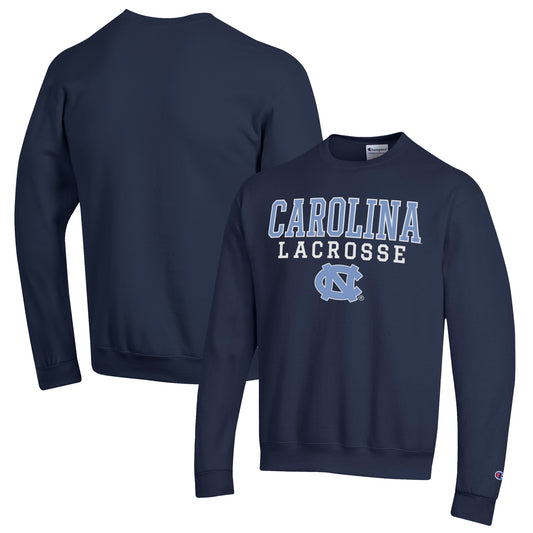 Men's Champion Navy North Carolina Tar Heels Stack Logo Lacrosse Powerblend Pullover Sweatshirt