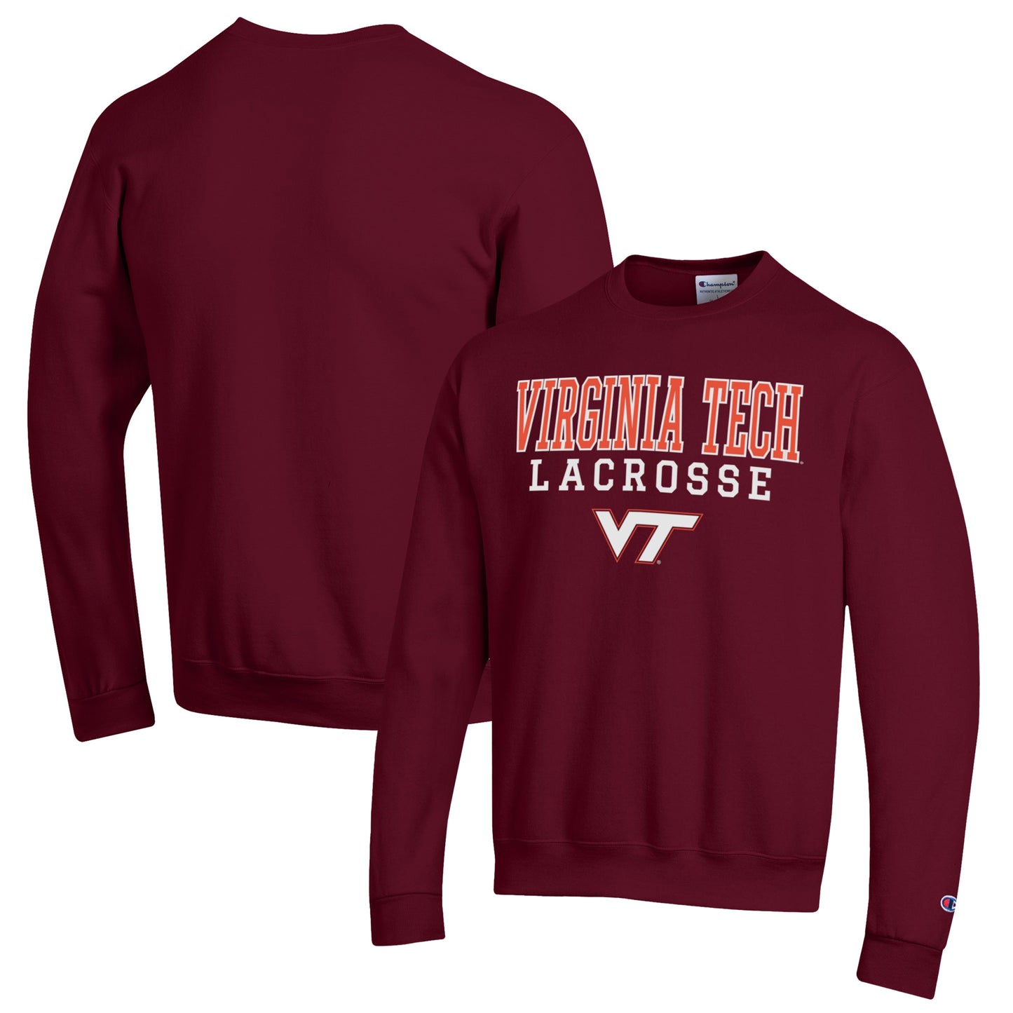 Men's Champion Maroon Virginia Tech Hokies Stack Logo Lacrosse Powerblend Pullover Sweatshirt