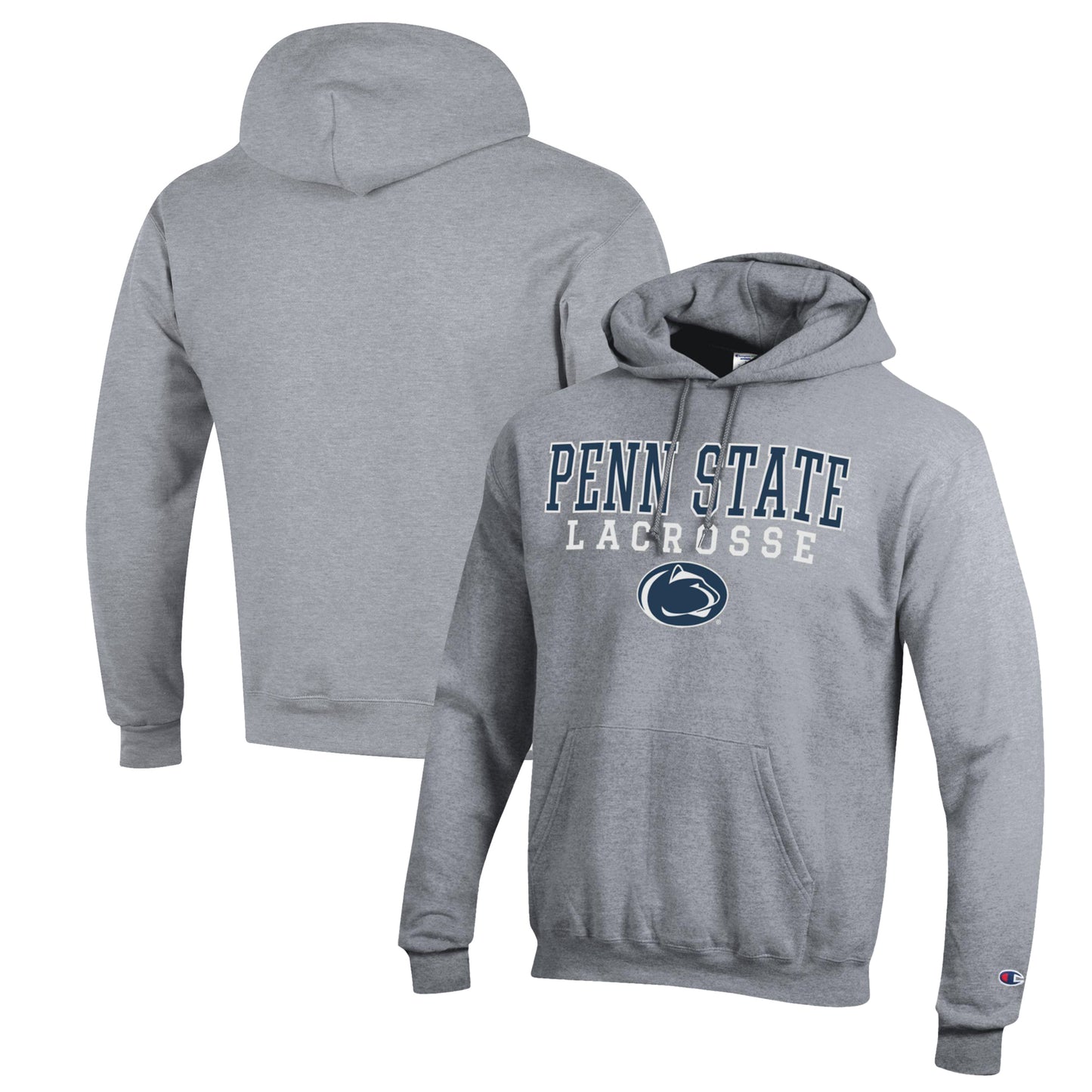 Men's Champion Heather Gray Penn State Nittany Lions Stack Logo Lacrosse Powerblend Pullover Hoodie