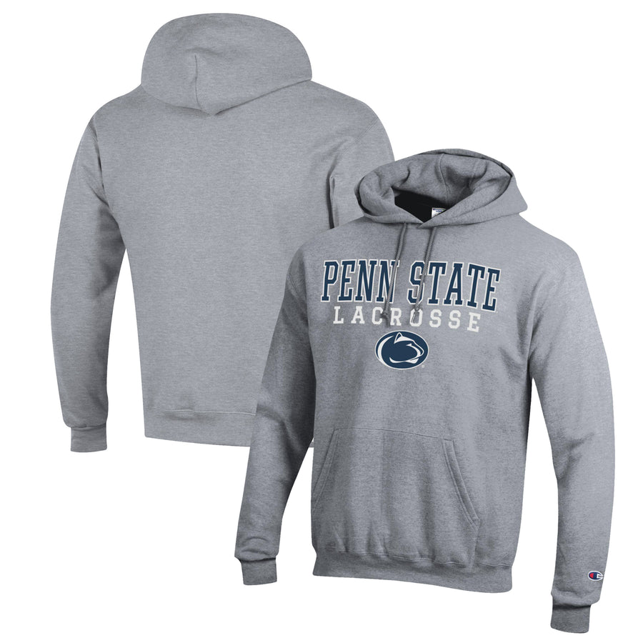 Men's Champion Heather Gray Penn State Nittany Lions Stack Logo Lacrosse Powerblend Pullover Hoodie