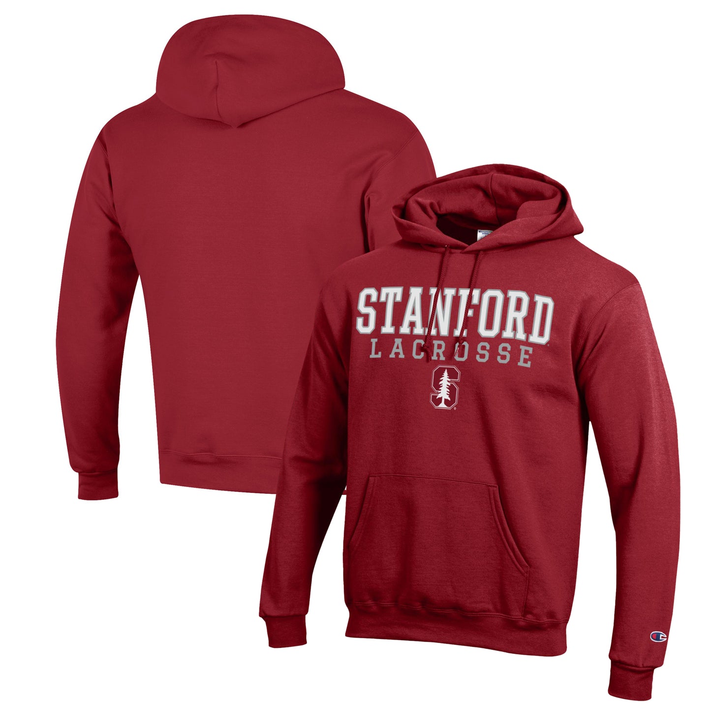 Men's Champion Cardinal Stanford Cardinal Stack Logo Lacrosse Powerblend Pullover Hoodie