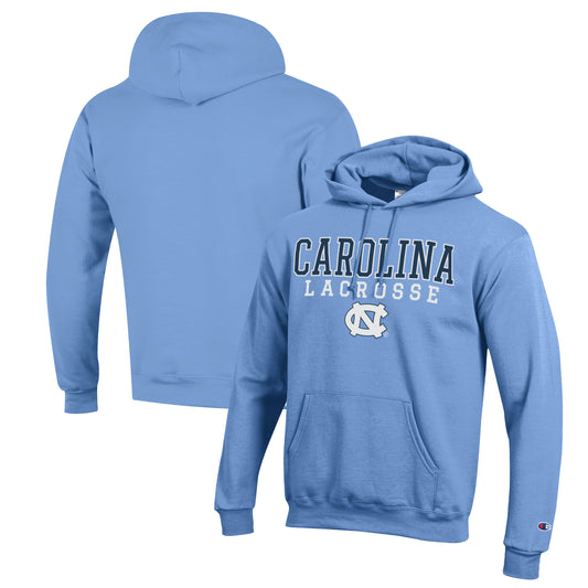 Men's Champion Carolina Blue North Carolina Tar Heels Stack Logo Lacrosse Powerblend Pullover Hoodie