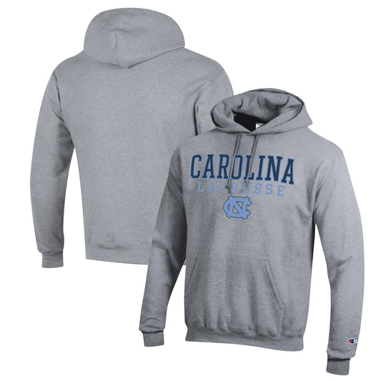 Men's Champion Heather Gray North Carolina Tar Heels Stack Logo Lacrosse Powerblend Pullover Hoodie