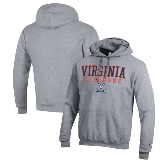 Men's Champion Heather Gray Virginia Cavaliers Stack Logo Lacrosse Powerblend Pullover Hoodie