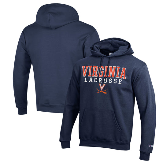 Men's Champion Navy Virginia Cavaliers Stack Logo Lacrosse Powerblend Pullover Hoodie