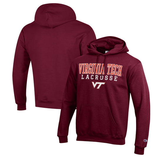 Men's Champion Maroon Virginia Tech Hokies Stack Logo Lacrosse Powerblend Pullover Hoodie