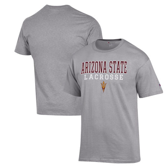 Men's Champion Heather Gray Arizona State Sun Devils Stack Logo Lacrosse Powerblend T-Shirt