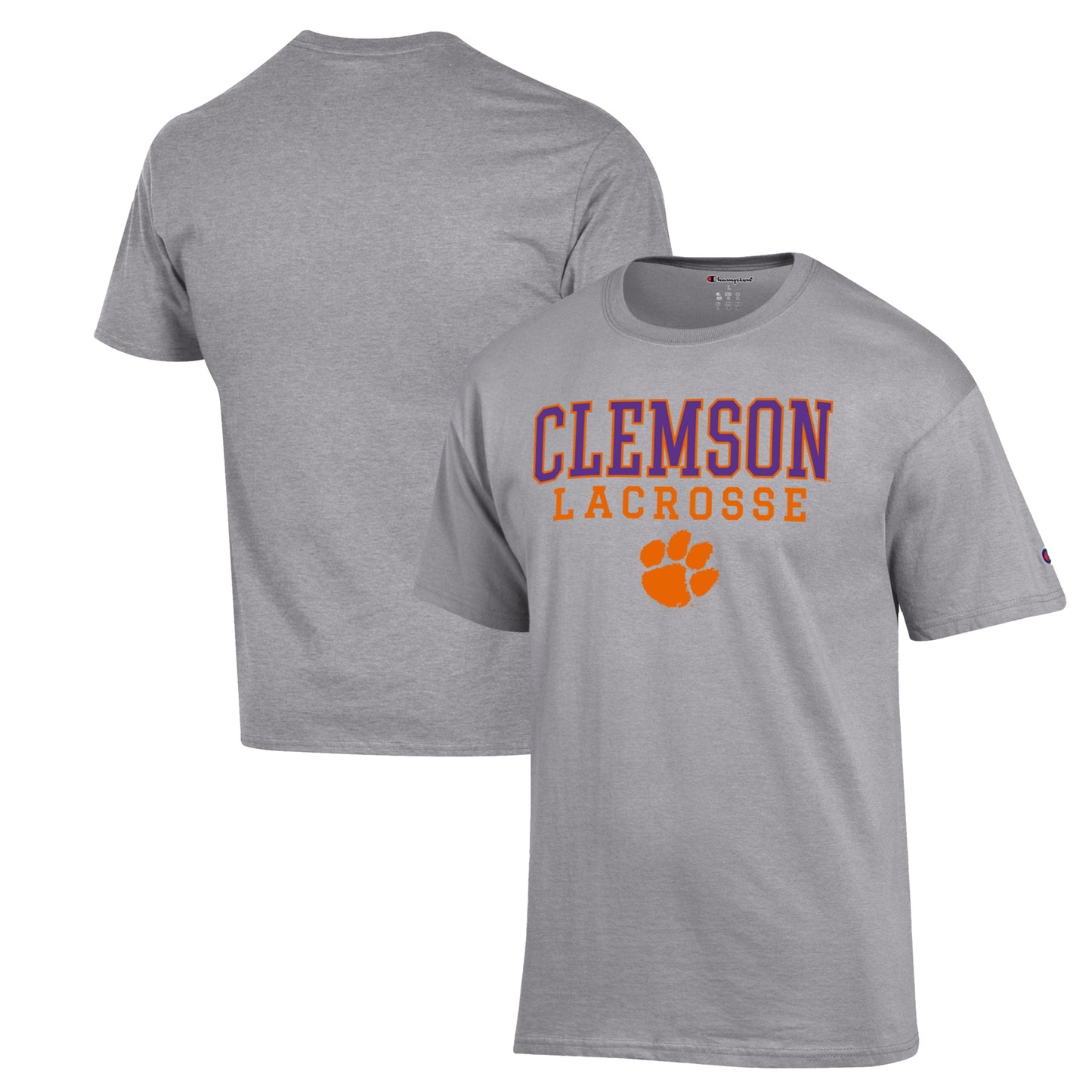 Men's Champion Heather Gray Clemson Tigers Stack Logo Lacrosse Powerblend T-Shirt