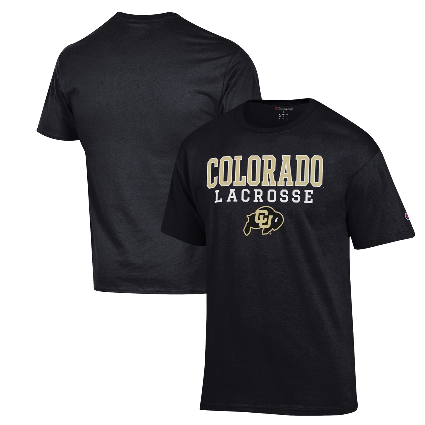 Men's Champion Black Colorado Buffaloes Stack Logo Lacrosse Powerblend T-Shirt