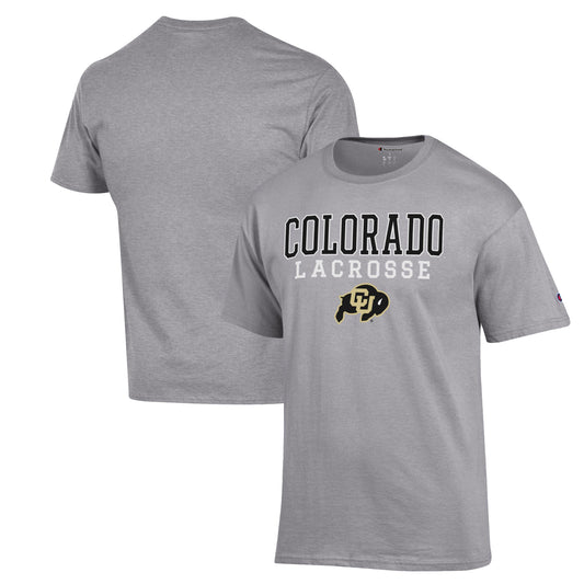 Men's Champion Heather Gray Colorado Buffaloes Stack Logo Lacrosse Powerblend T-Shirt