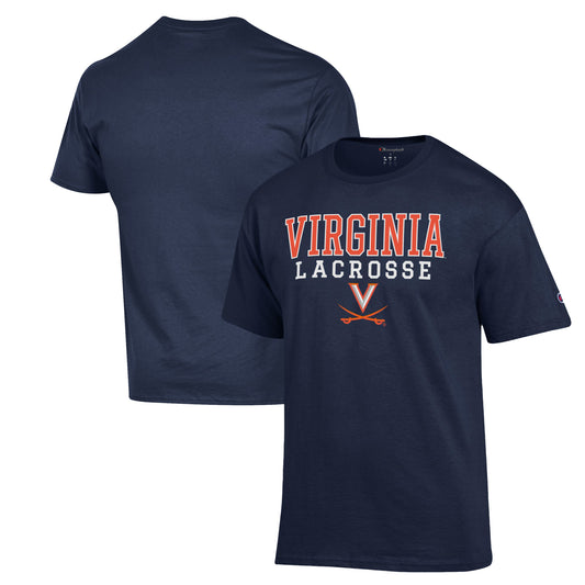 Men's Champion Navy Virginia Cavaliers Stack Logo Lacrosse Powerblend T-Shirt