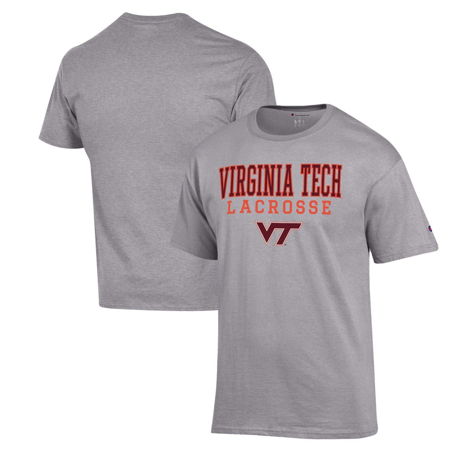 Men's Champion Heather Gray Virginia Tech Hokies Stack Logo Lacrosse Powerblend T-Shirt