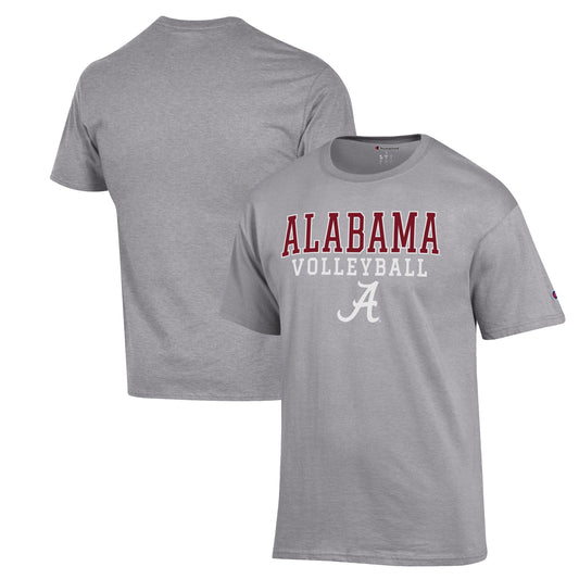 Men's Champion Heather Gray Alabama Crimson Tide Stack Logo Volleyball Powerblend T-Shirt