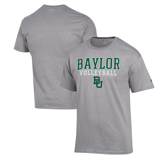 Men's Champion Heather Gray Baylor Bears Stack Logo Volleyball Powerblend T-Shirt