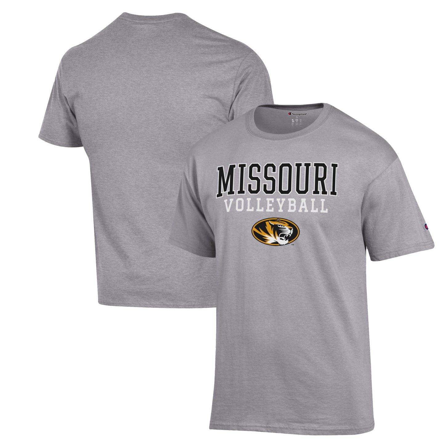 Men's Champion Heather Gray Missouri Tigers Stack Logo Volleyball Powerblend T-Shirt