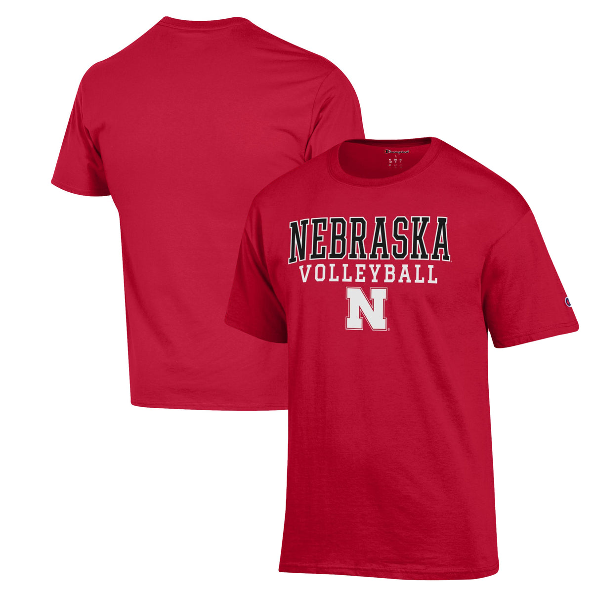 Men's Champion Scarlet Nebraska Huskers Stack Logo Volleyball Powerblend T-Shirt