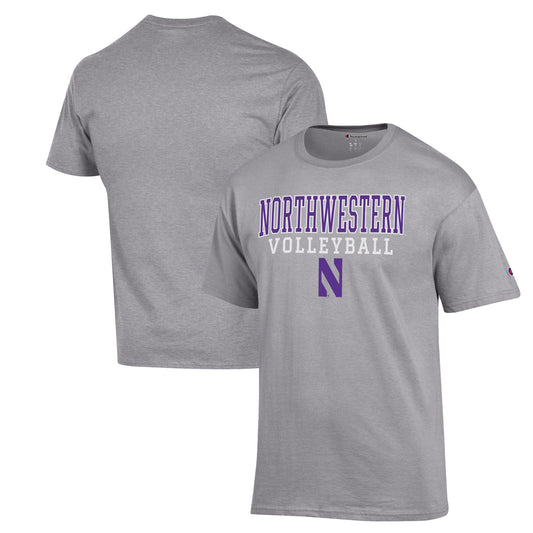 Men's Champion Heather Gray Northwestern Wildcats Stack Logo Volleyball Powerblend T-Shirt