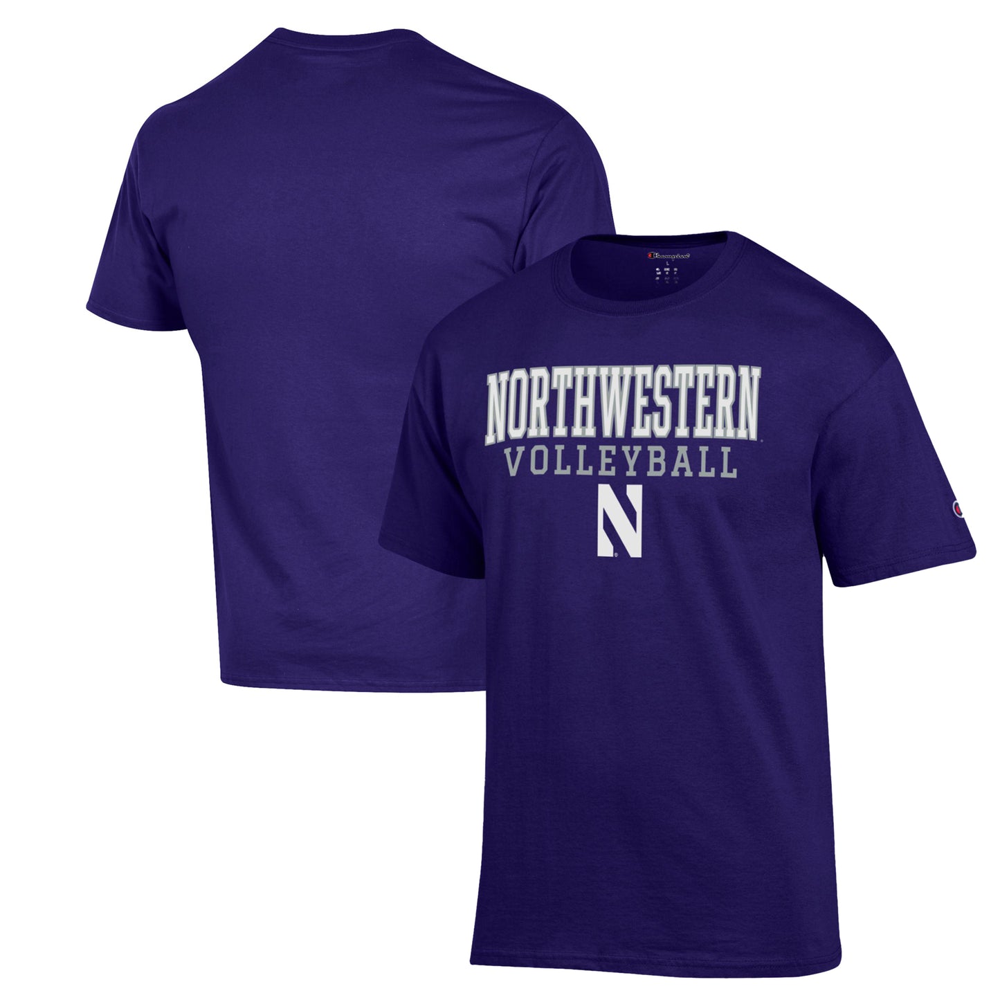 Men's Champion Purple Northwestern Wildcats Stack Logo Volleyball Powerblend T-Shirt